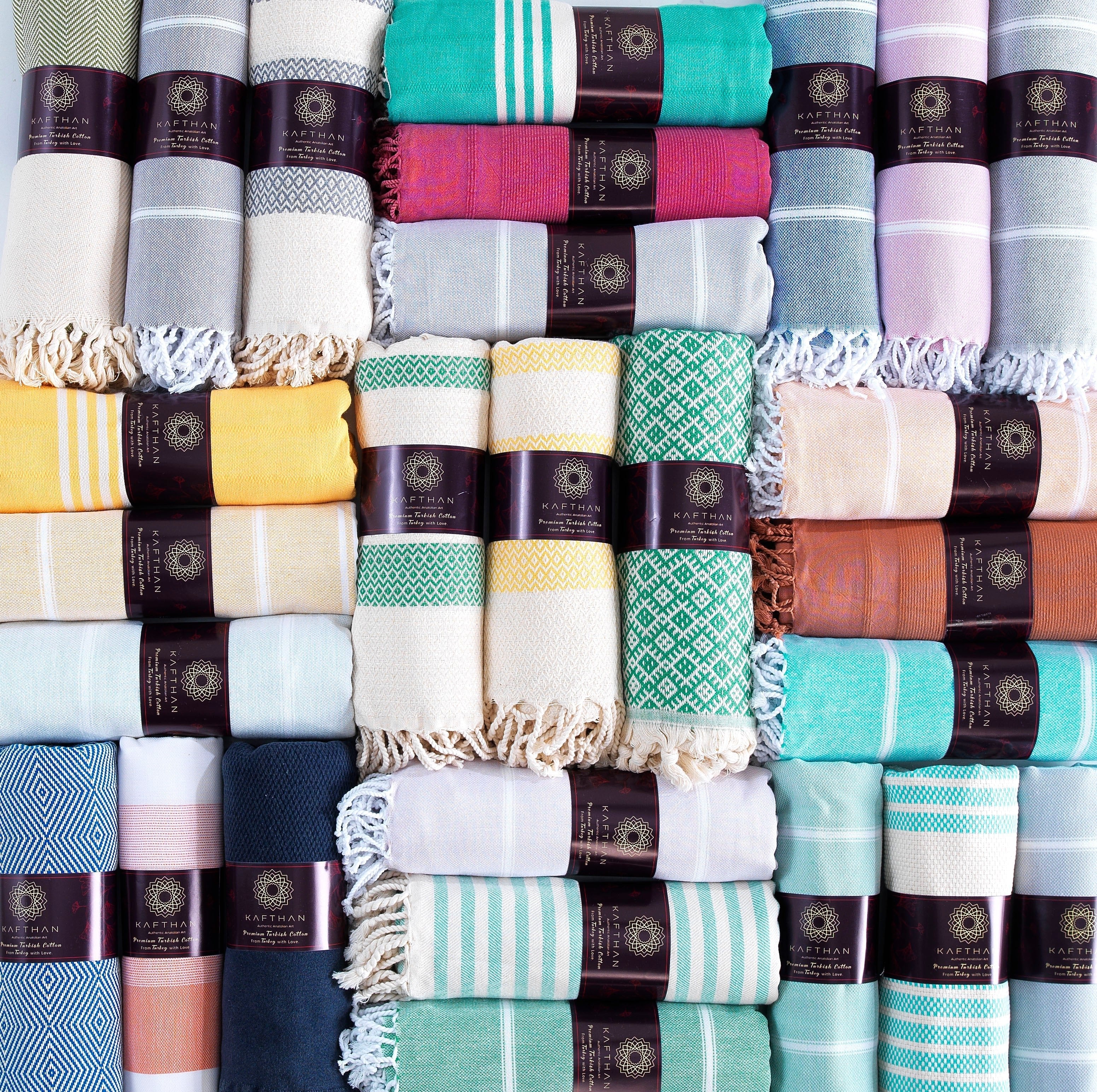 Mystery Pack of 50 Turkish Towels + Free Display [Bath & Beach Towel, Lightweight Picnic Blanket] Premium Cotton Turkish Beach Towel - Lightweight Turkish Bath Towel - KAFTHAN