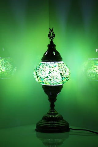Turkish Mosaic Lamp Green Separated Circles - Decorative Handmade Table Lamp - Unique Custom Moroccan Lamp Shades - KAFTHAN
