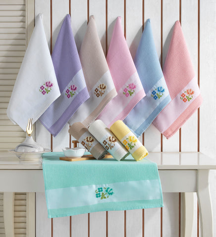 Jacquard Floral Kitchen Towels, Dish Cotton Towel - Set of 10