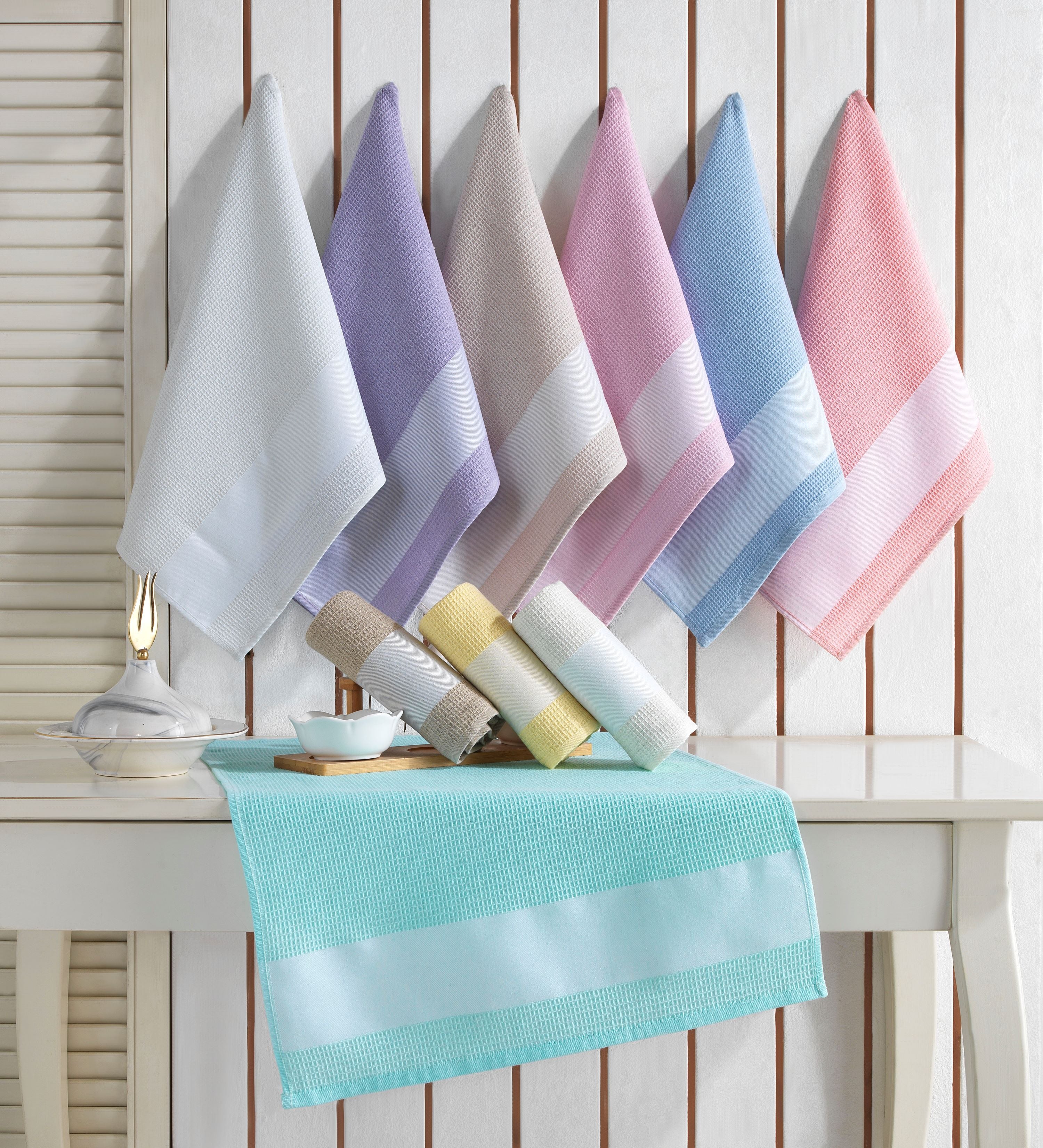 Jacquard Floral Kitchen Towels, Dish Cotton Towel - Set of 10