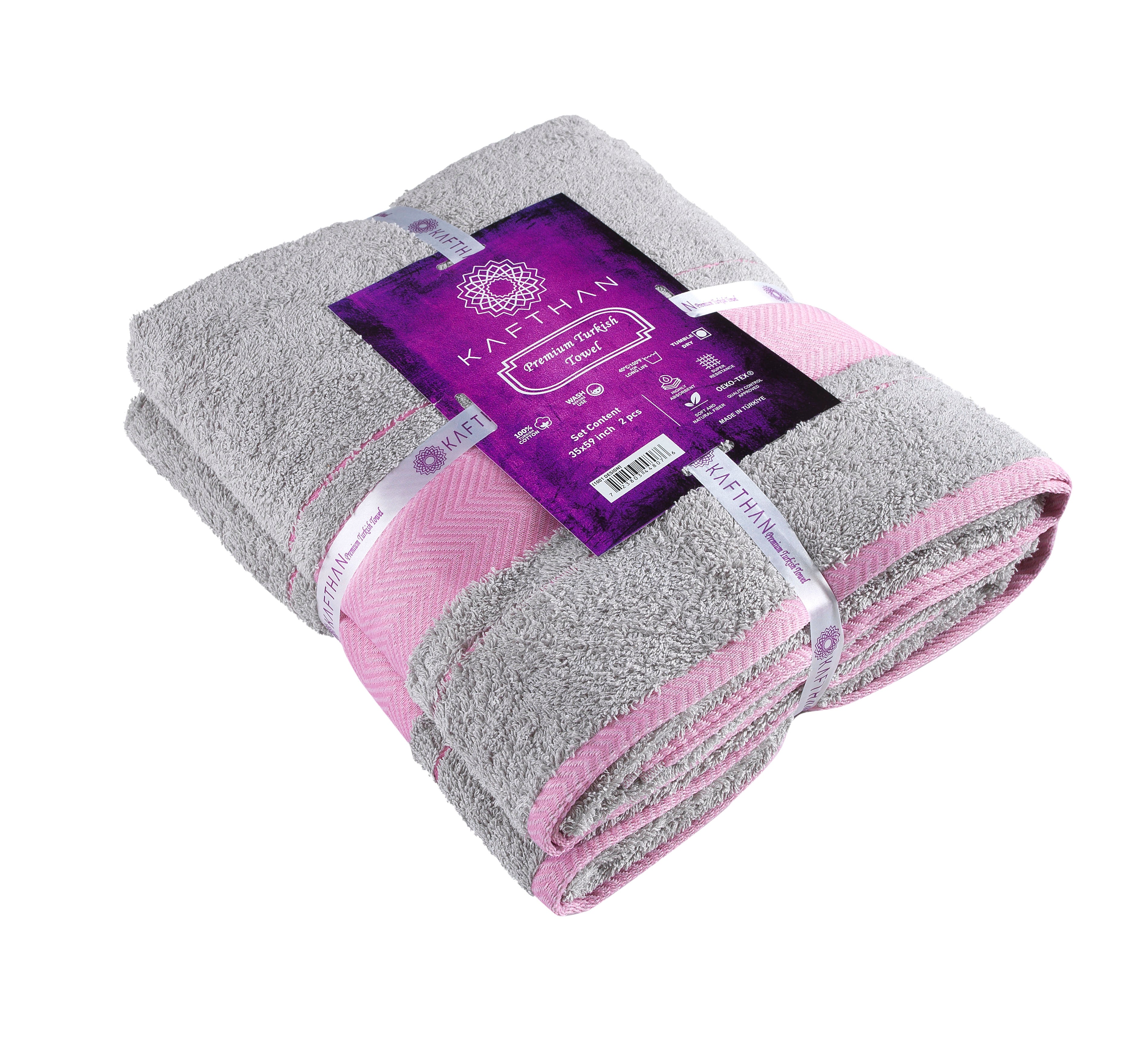 Fishbone Bath Towel, Cotton Turkish Towels - Set of 2