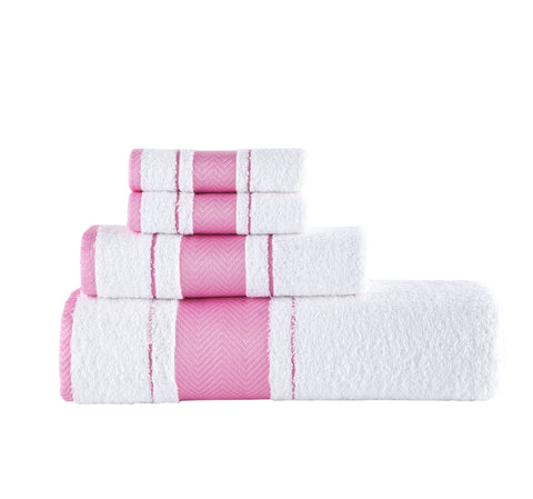 Fishbone Bath Towel, Cotton Turkish Towels - Set of 4