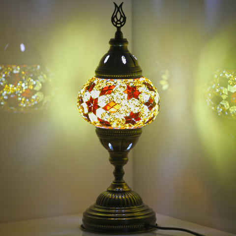 Brown Center Snow Flake Turkish Mosaic Bedside Lamp