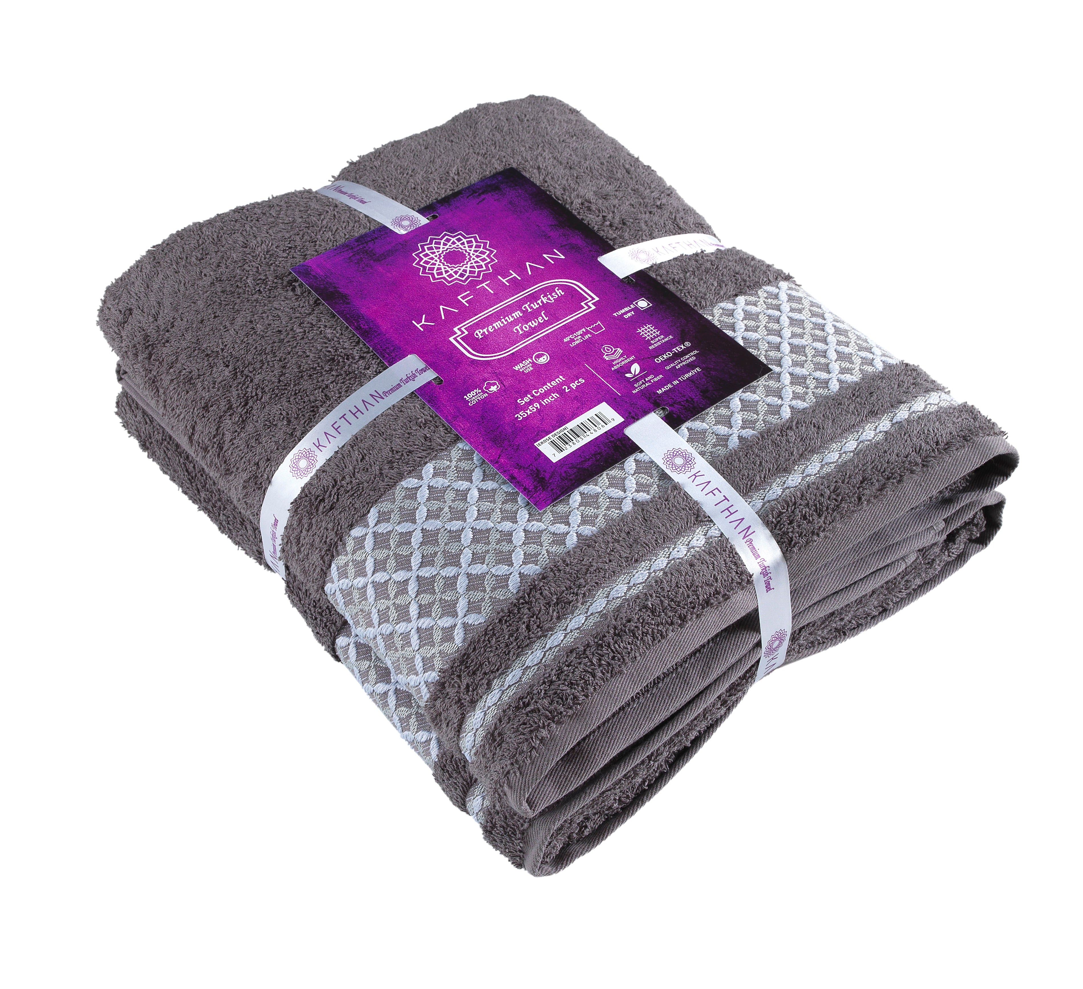 Plaid Bath Towel, Cotton Turkish Towels - Set of 2