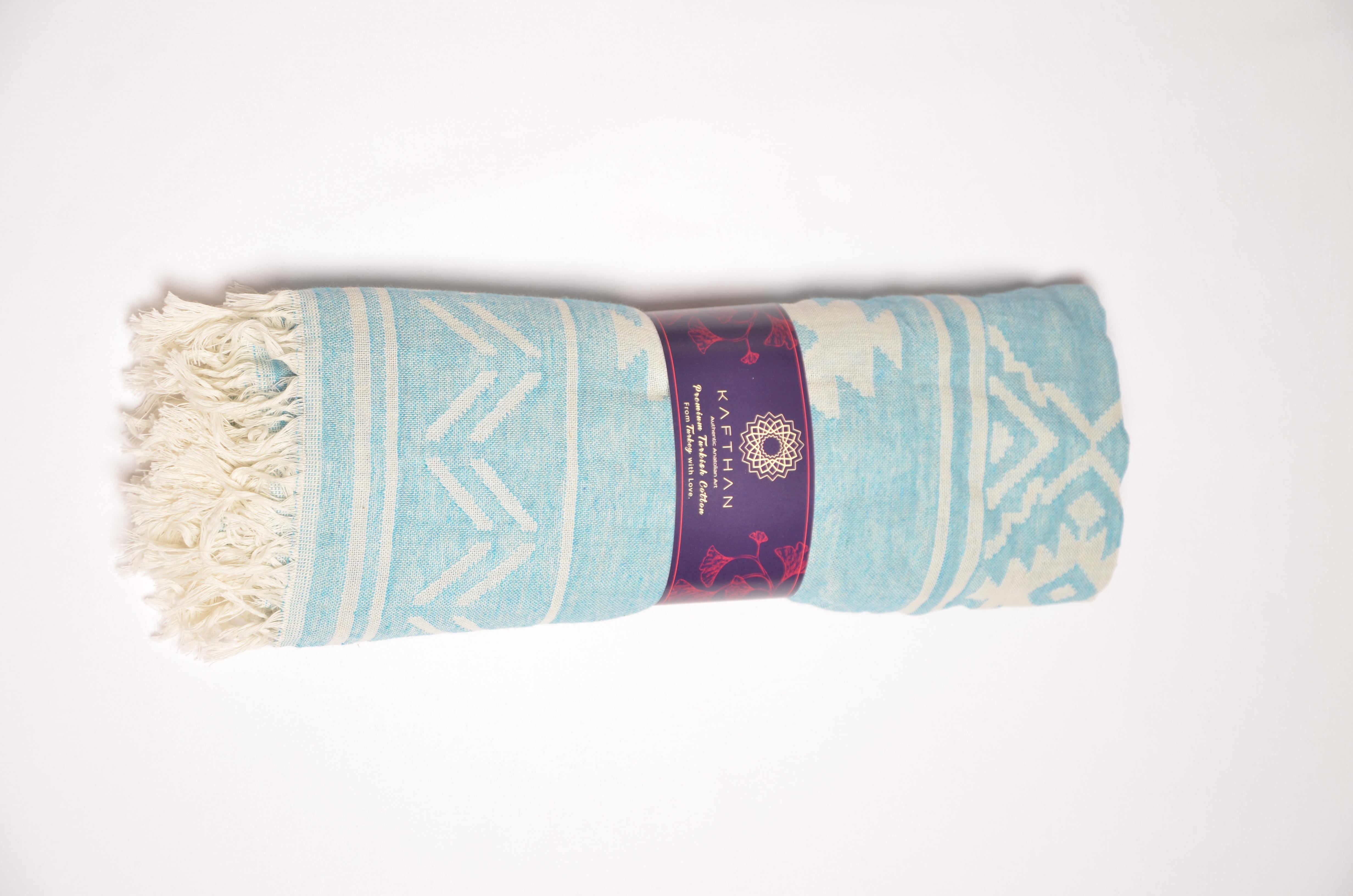 Aztec Blue Turkish Towels [Bath & Beach Towel, Picnic Blanket] Premium Cotton Turkish Beach Towel - Lightweight Turkish Bath Towel - KAFTHAN