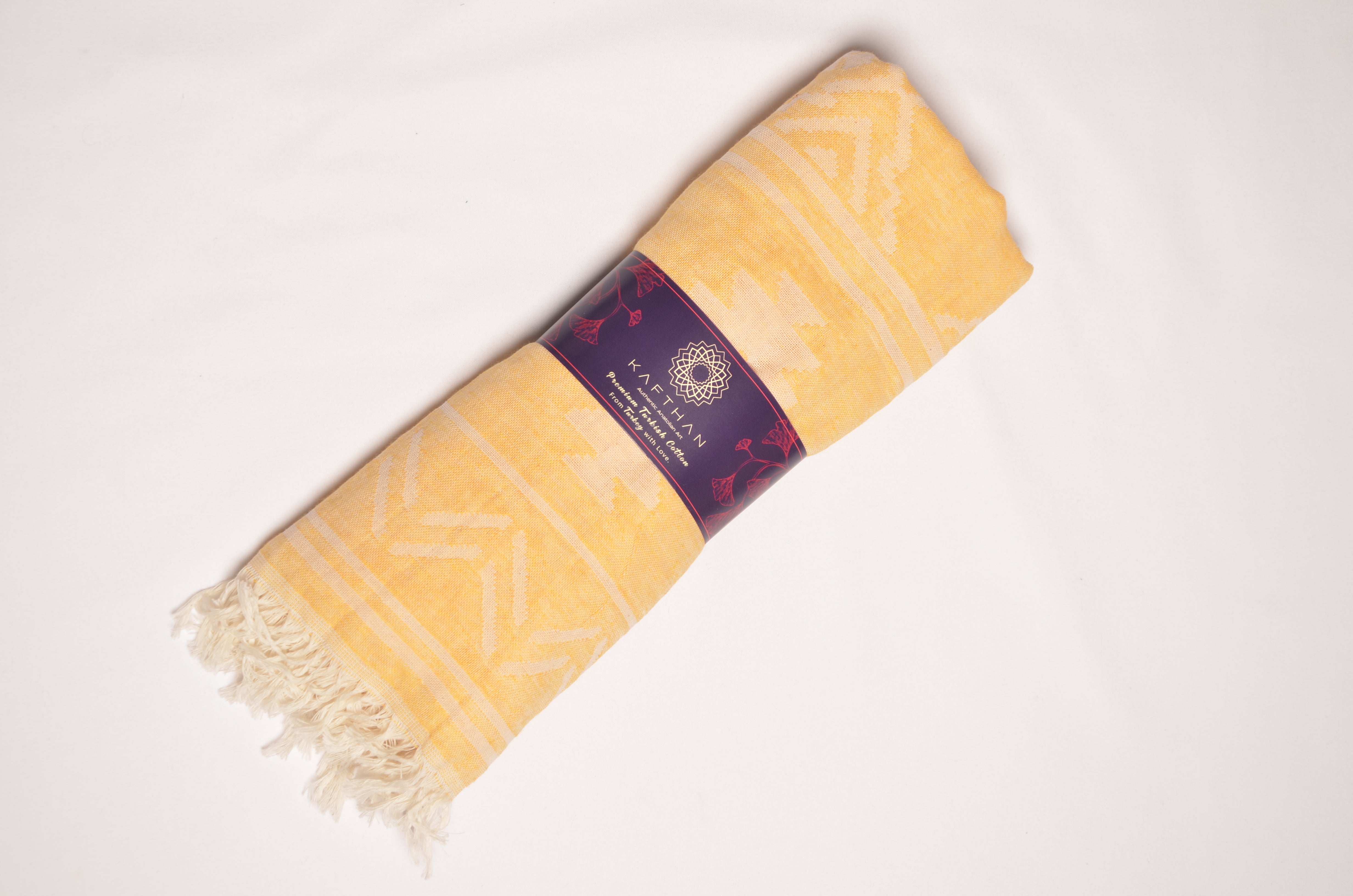 Aztec Yellow Turkish Towels [Bath & Beach Towel, Picnic Blanket] Premium Cotton Turkish Beach Towel - Lightweight Turkish Bath Towel - KAFTHAN
