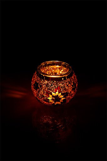 Ecru Star Large Mosaic Decorative Glass Candle Holder - Luxury Turkish Handmade Moroccan Mid Century Candle Holder - KAFTHAN
