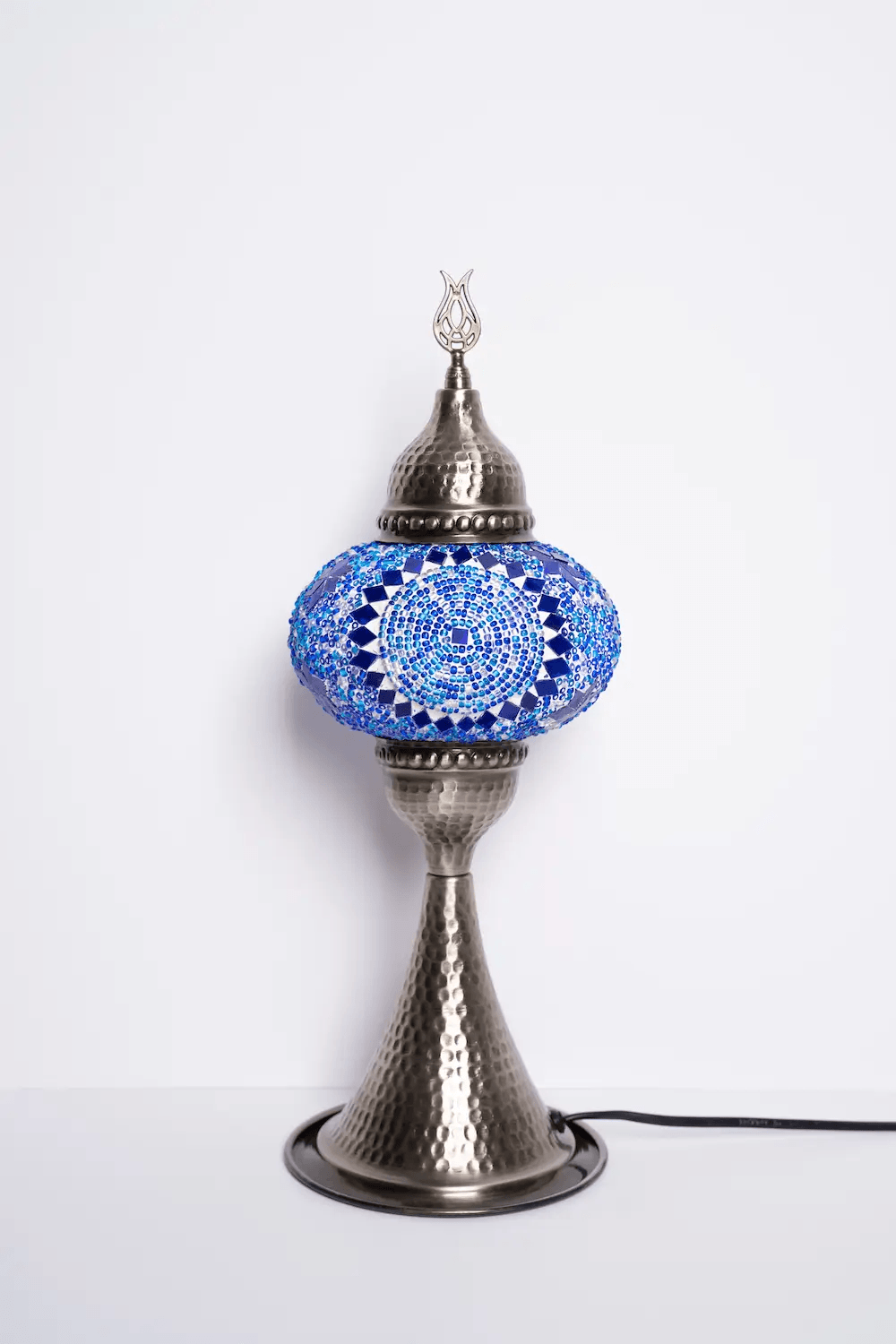 Elite Turkish Mosaic Glass Decorative Table Lamps - Blue Center Circle - Unique Custom Moroccan Lamp Shades - KAFTHAN