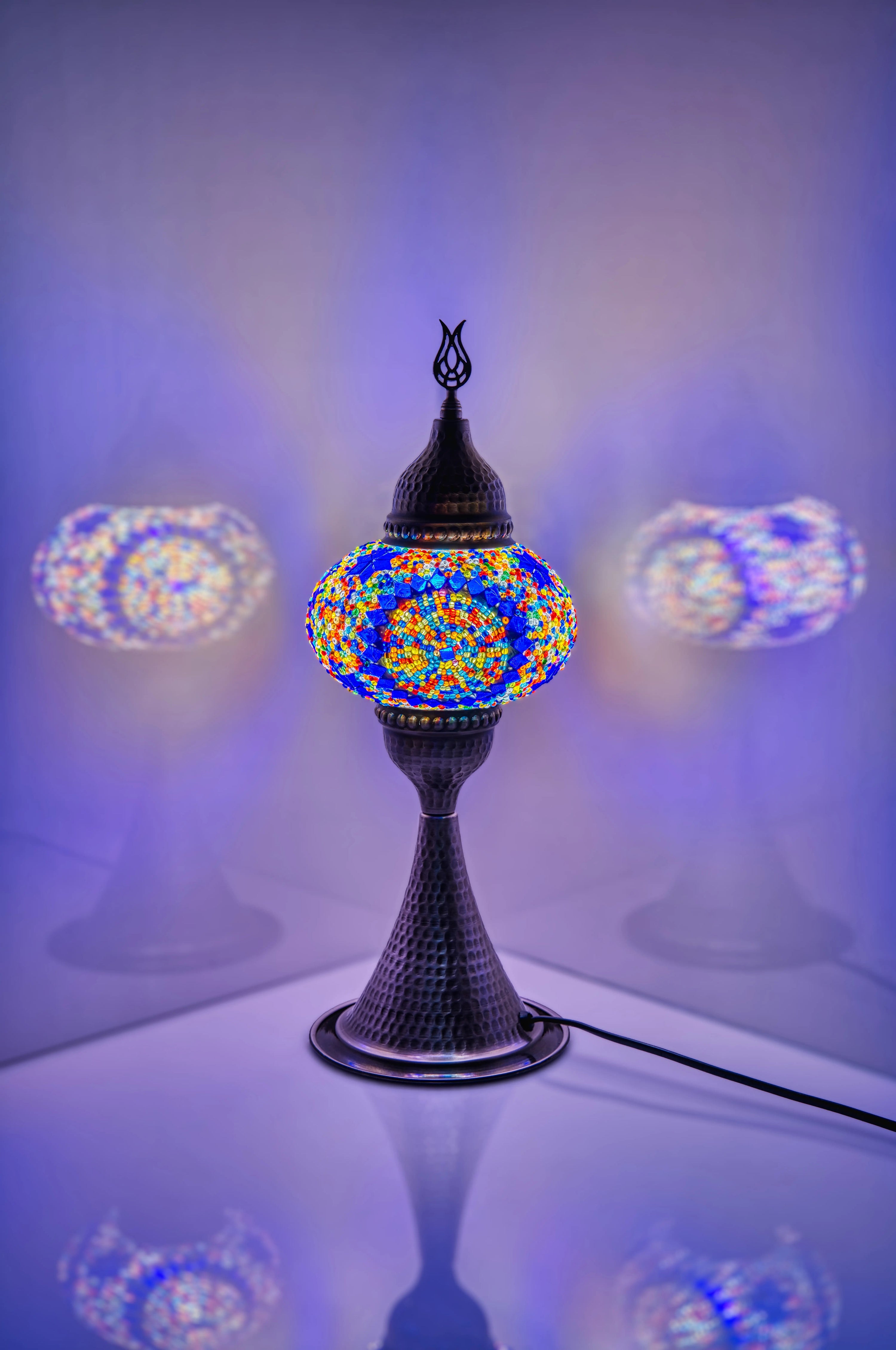 Elite Turkish Mosaic Glass Decorative Table Lamps - Multicolor Center Circle - Unique Custom Moroccan Lamp Shades - KAFTHAN