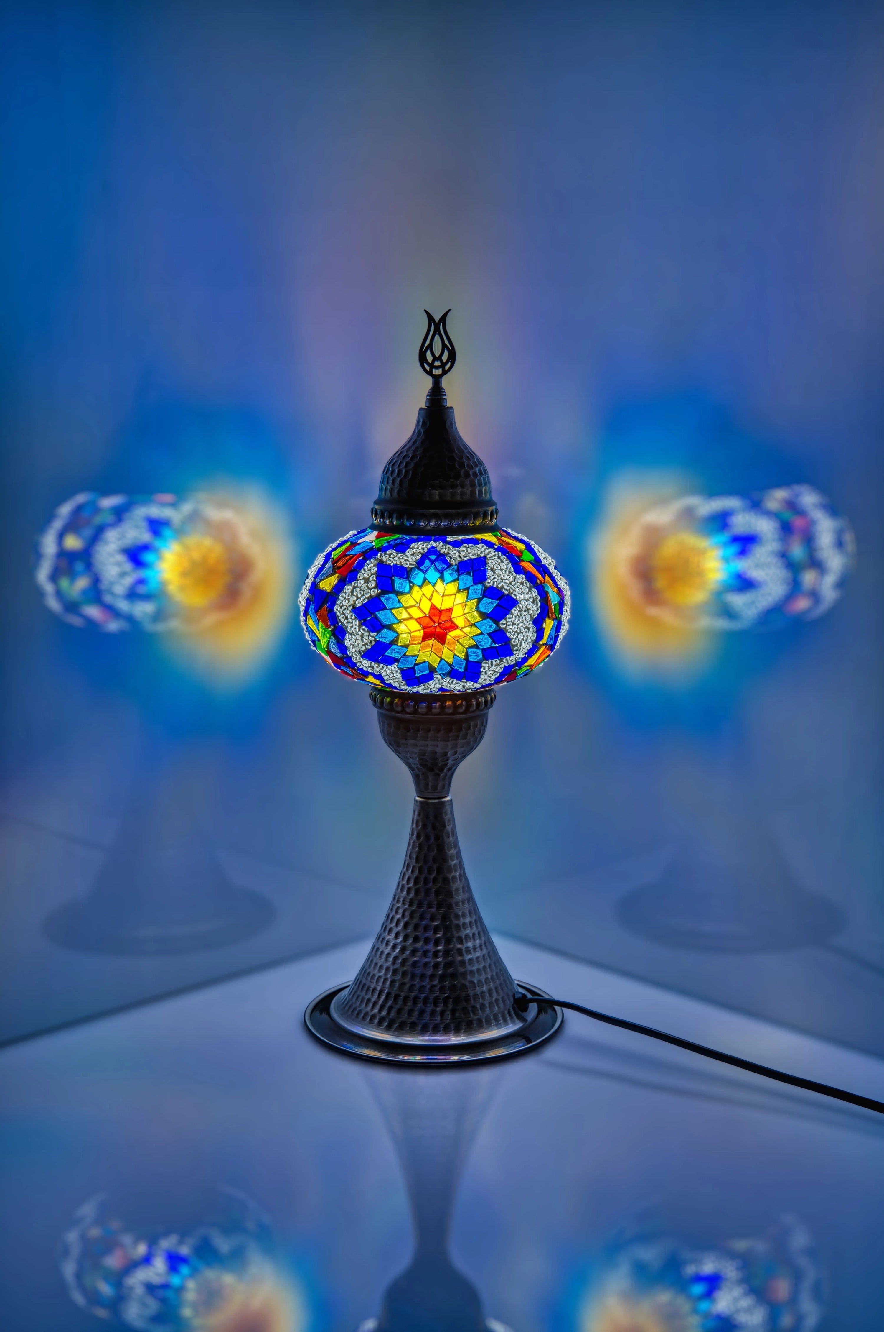 Elite Turkish Mosaic Glass Decorative Table Lamps - Multicolor Snow Flake - Unique Custom Moroccan Lamp Shades - KAFTHAN