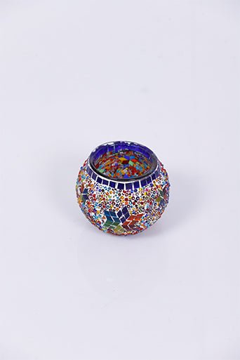 Multicolor Star Mosaic Glass Candle Holder - Luxury Turkish Handmade Moroccan Mid Century Candle Holder - KAFTHAN
