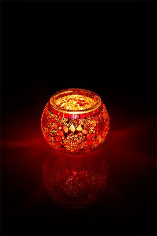 Orange Large Circle Mosaic Glass Candle Holder - Luxury Turkish Handmade Moroccan Mid Century Candle Holder - KAFTHAN