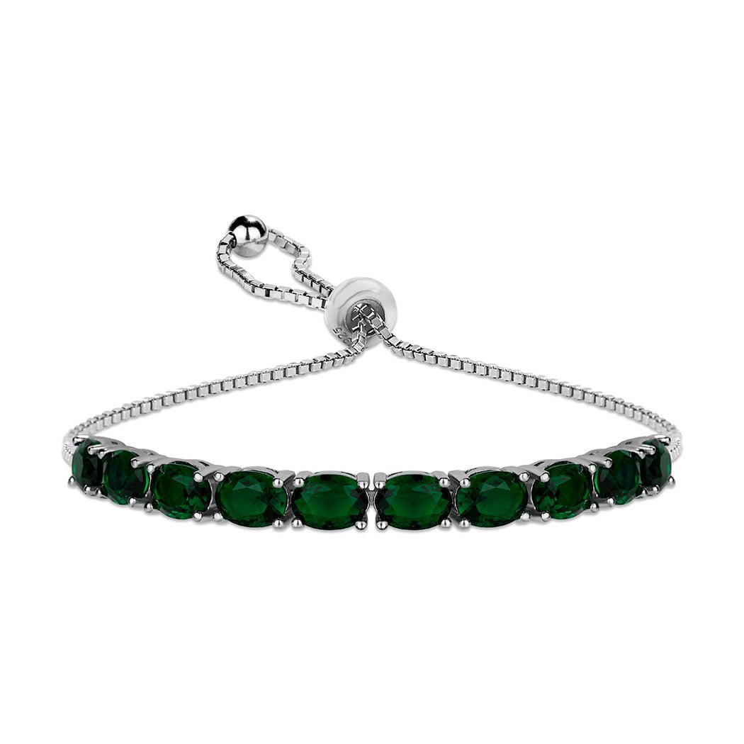 Sterling Silver Oval Adjustable Tennis Bracelets - Emerald Bracelet - Sapphire And Cubic Zirconia Bracelet - Ruby Bracelet - KAFTHAN