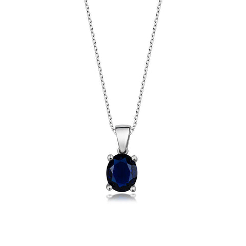 Sterling Silver Pendant Necklace - Oval Cut Sapphire Necklace - Emerald Crystal Necklace With Zirconium Stones - KAFTHAN