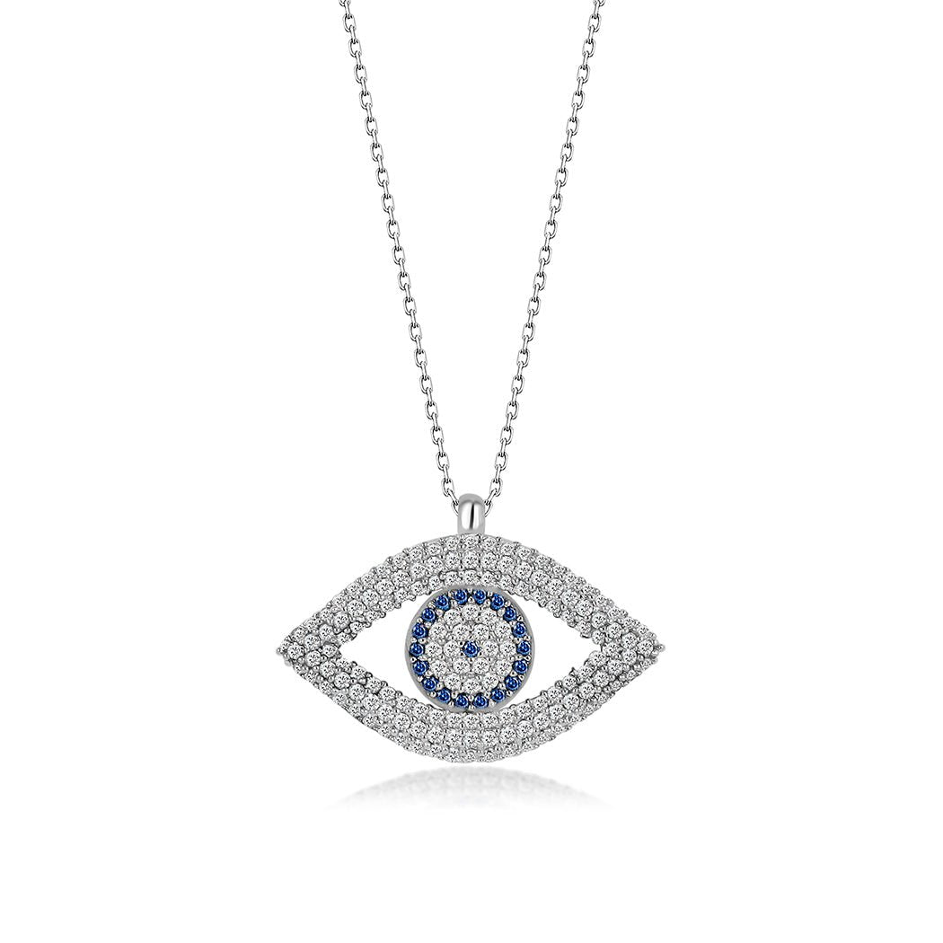 Sterling Silver Turkish Evil Eye Charm Necklace (Pendant Eye-Shaped) - Evil Eye Protection Charm Necklace - KAFTHAN