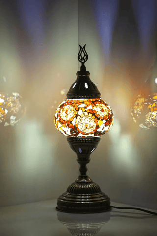 Turkish Moroccan Mosaic Glass Lamp Brown Separated Circles - KAFTHAN