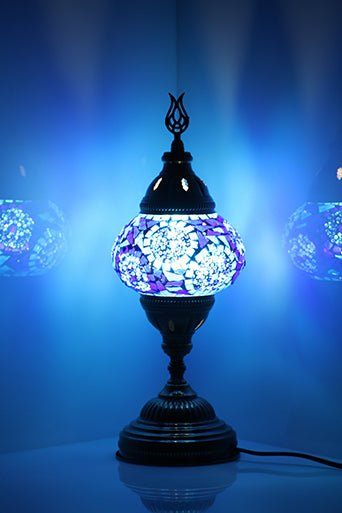 Turkish Mosaic Lamp Blue Separated Circles - Decorative Handmade Table Lamp - Unique Custom Moroccan Lamp Shades - KAFTHAN