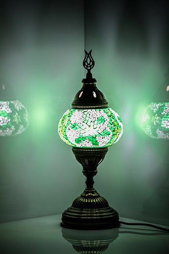 Turkish Mosaic Lamp Green Snow Flake - Decorative Handmade Table Lamp - Unique Custom Moroccan Lamp Shades - KAFTHAN