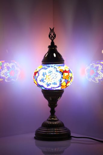 Turkish Mosaic Lamp Multicolor Flower - Decorative Handmade Table Lamp - Unique Custom Moroccan Lamp Shades - KAFTHAN