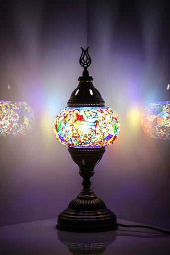 Turkish Mosaic Lamp Multicolor Separated Flowers Decorative Handmade Table Lamp - Unique Custom Moroccan Lamp Shades - KAFTHAN