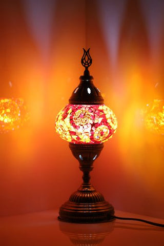 Turkish Mosaic Lamp Red Separated Circles Decorative Handmade Table Lamp - Unique Custom Moroccan Lamp Shades - KAFTHAN