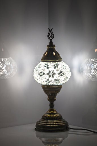 Turkish Mosaic Lamp White Center Snow Flake Decorative Handmade Table Lamp - Unique Custom Moroccan Lamp Shades - KAFTHAN