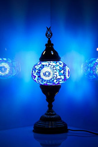 Turkish Mosaic Lamps Blue Large Circle - Decorative Handmade Table Lamp - Unique Custom Moroccan Lamp Shades - KAFTHAN