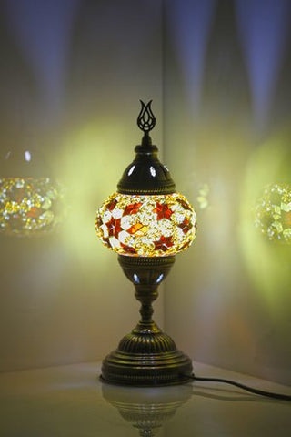 Turkish Mosaic Lamps Brown Center Snow Flake - Decorative Handmade Table Lamp - Unique Custom Moroccan Lamp Shades - KAFTHAN