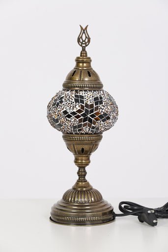 Turkish Mosaic Lamps Brown Center Snow Flake - Decorative Handmade Table Lamp - Unique Custom Moroccan Lamp Shades - KAFTHAN