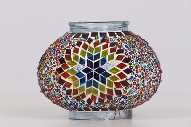 Turkish Mosaic Lamps Multicolor Center Large Flower - Decorative Handmade Table Lamp - Unique Custom Moroccan Lamp Shades - KAFTHAN