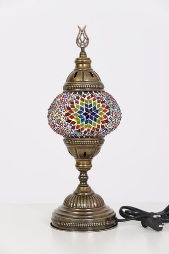 Turkish Mosaic Lamps Multicolor Center Large Flower - Decorative Handmade Table Lamp - Unique Custom Moroccan Lamp Shades - KAFTHAN