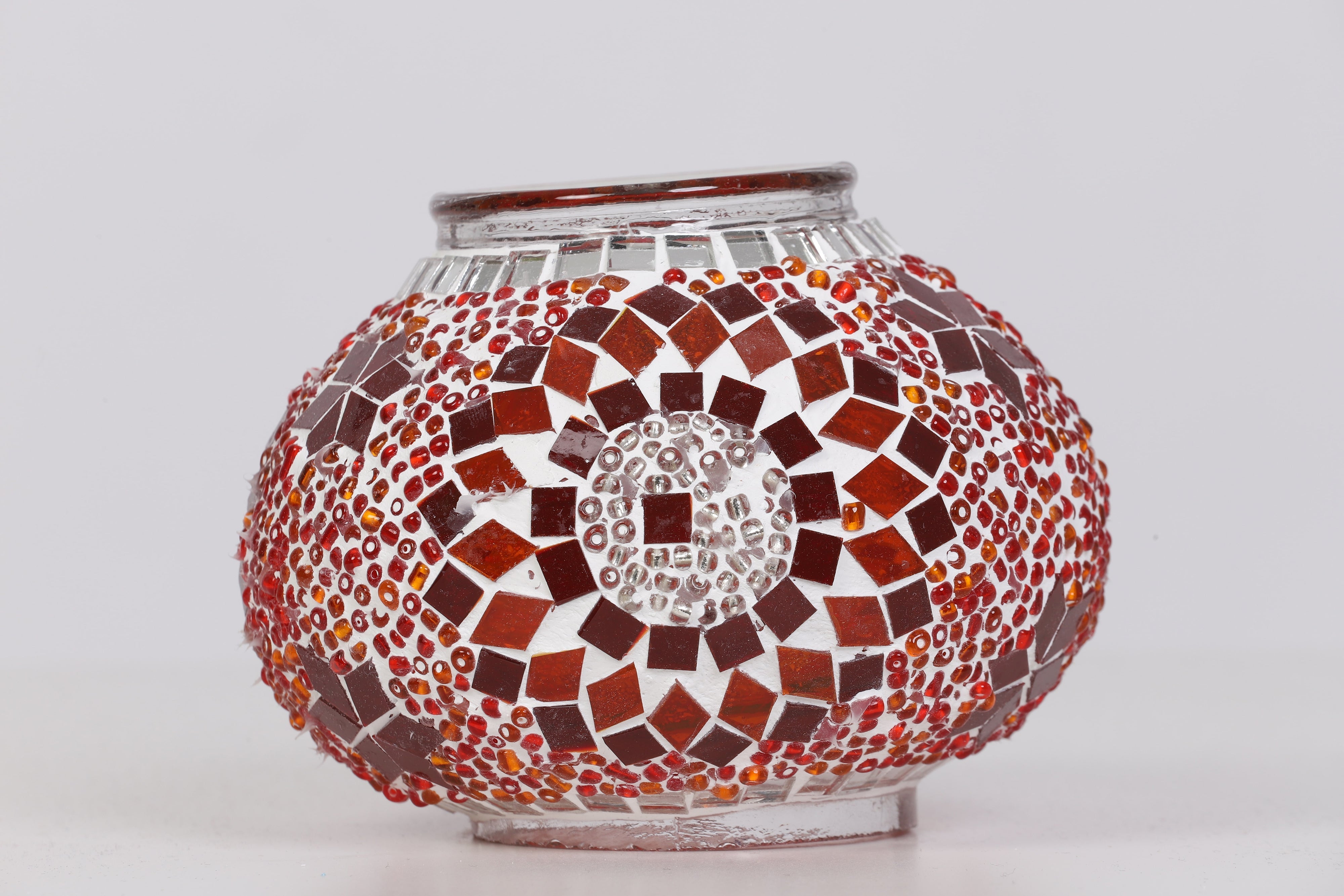 Turkish Mosaic Lamps Red Center Flower - Decorative Handmade Table Lamp - Unique Custom Moroccan Lamp Shades - KAFTHAN