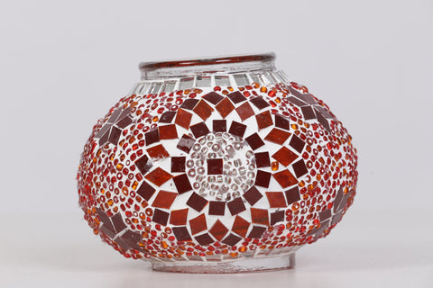 Turkish Mosaic Lamps Red Center Flower - Decorative Handmade Table Lamp - Unique Custom Moroccan Lamp Shades - KAFTHAN
