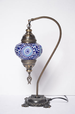 Turkish Swan Neck Mosaic Glass Handmade Decorative Table Lamps - Azure - Unique Custom Moroccan Lamp Shades - KAFTHAN
