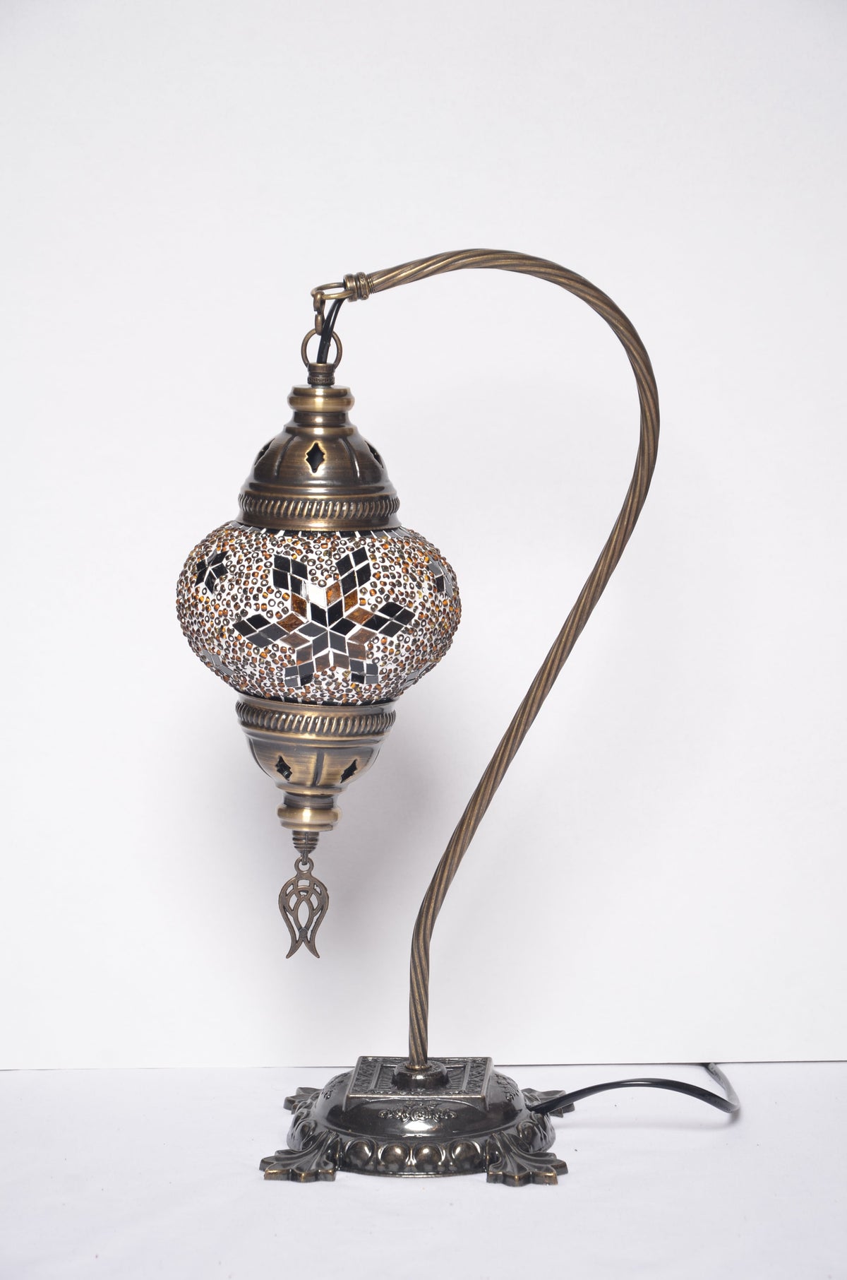 Turkish Swan Neck Mosaic Glass Handmade Decorative Table Lamps - Ecru - Unique Custom Moroccan Lamp Shades - KAFTHAN