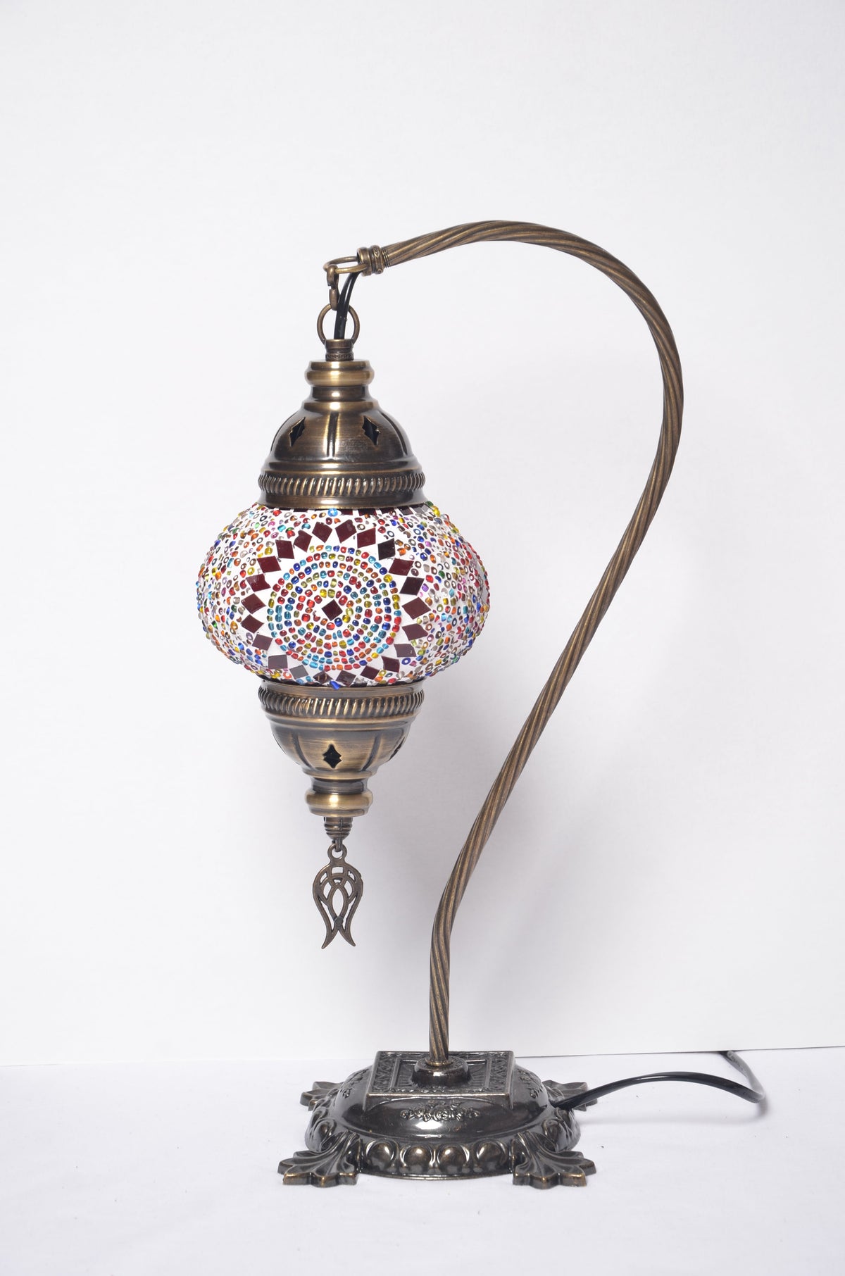 Turkish Swan Neck Mosaic Glass Handmade Decorative Table Lamps - Multicolor Center Circle - Unique Custom Moroccan Lamp Shades - KAFTHAN