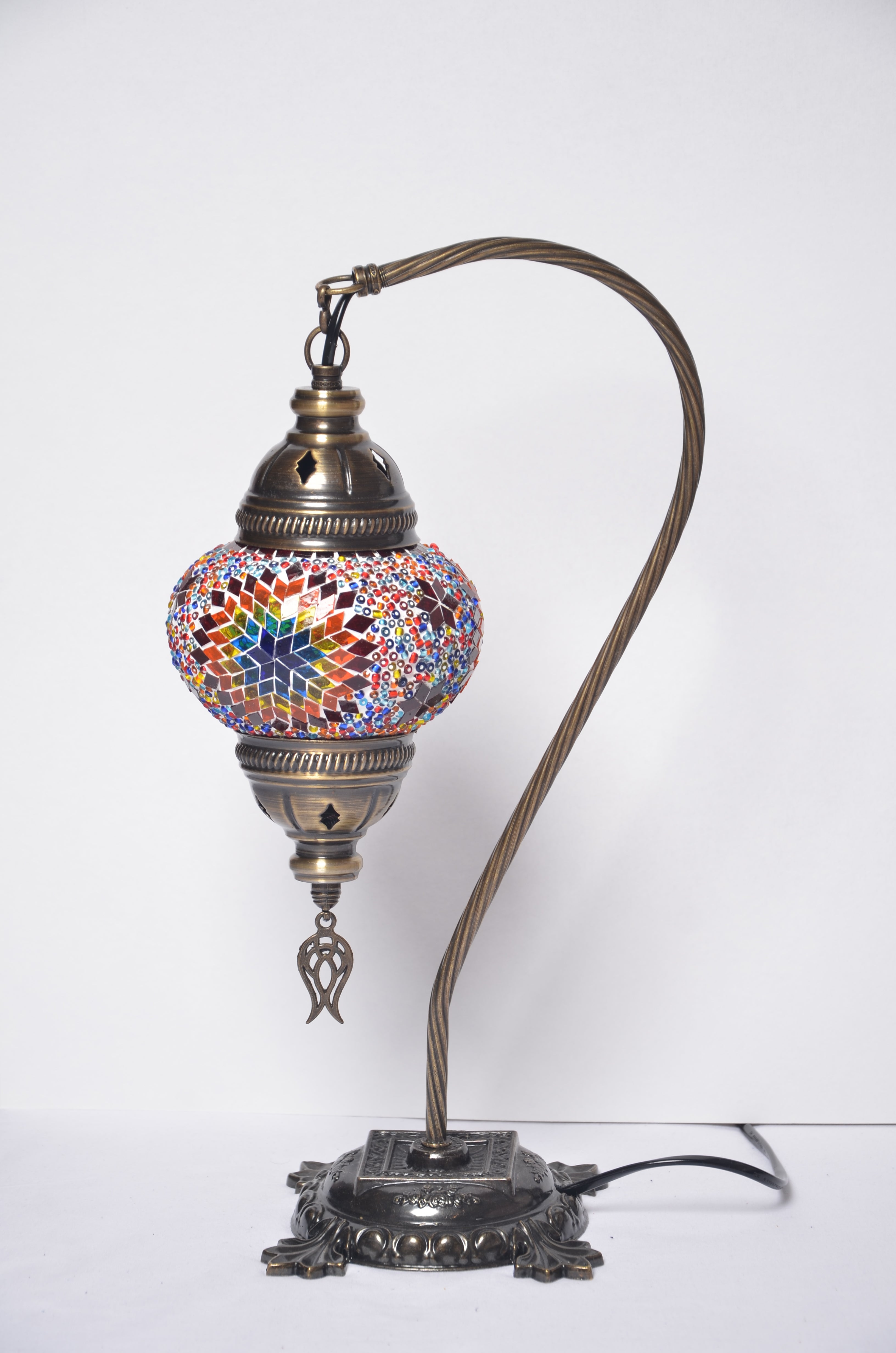 Turkish Swan Neck Mosaic Glass Handmade Decorative Table Lamps - Multicolor Star - Unique Custom Moroccan Lamp Shades - KAFTHAN