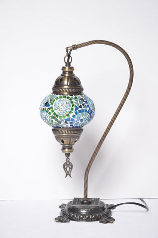 Turkish Swan Neck Mosaic Glass Handmade Decorative Table Lamps - Turquoise - Unique Custom Moroccan Lamp Shades - KAFTHAN