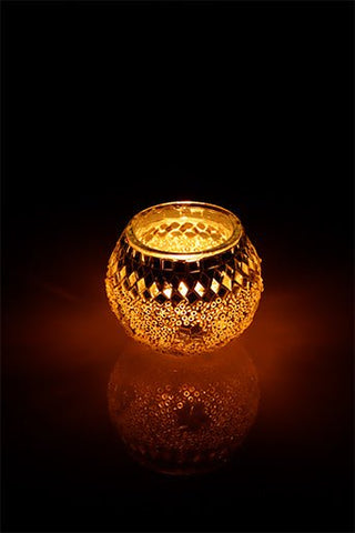 White Plain Large Mosaic Glass Candle Holder - Luxury Turkish Handmade Moroccan Mid Century Candle Holder - KAFTHAN